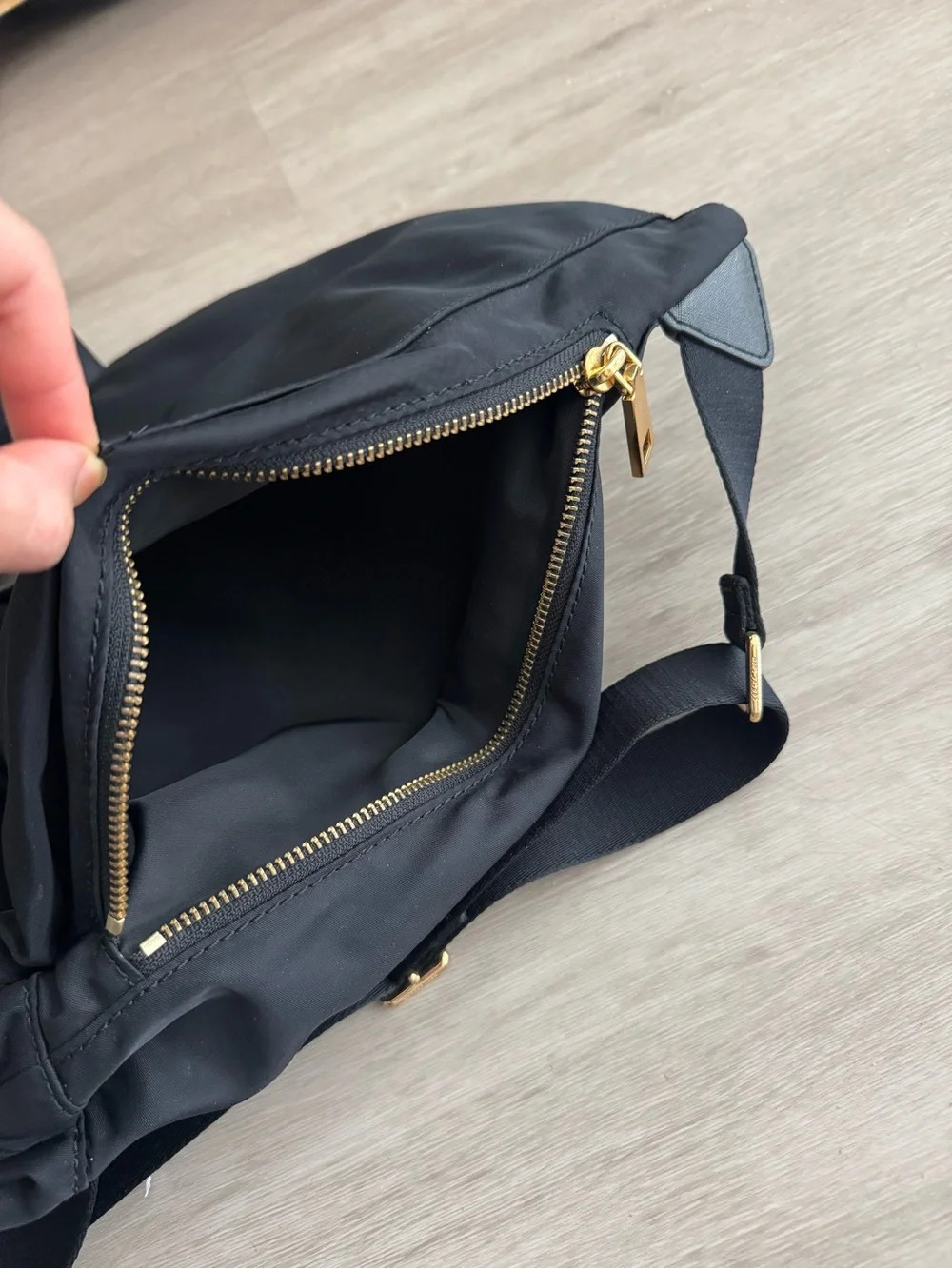 Like New Marc Jacobs Black Nylon Drawstring Backpack with Gold Hardware
